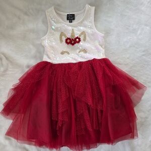 Pink & Violet Size 6 Unicorn Sequin Dress - Red & White With Flowers